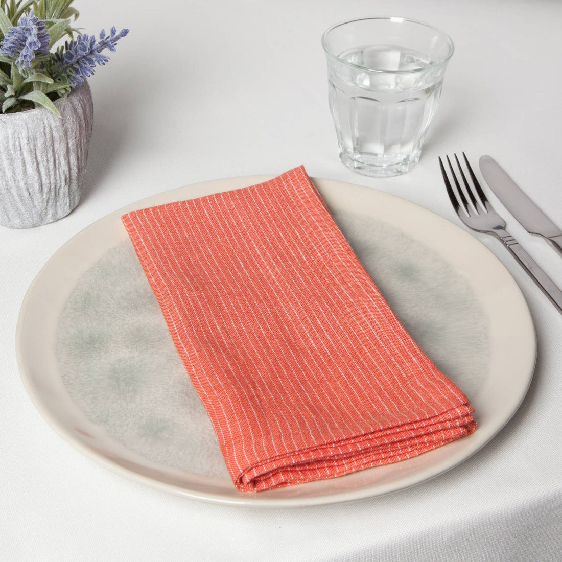 Clay Pinstripe Linen Napkins Set of 4