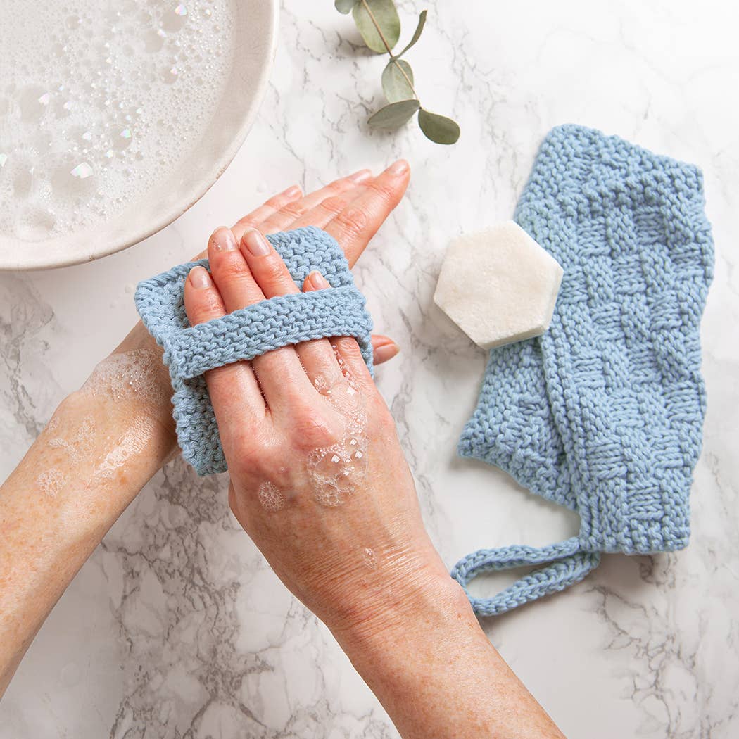 Face Cloth and Scrub Pad Beginner Knitting Kit, Baby Blue