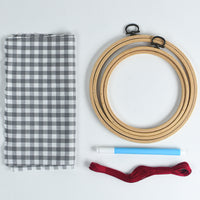 Gingham Embroidery Supply Kit - Gray & red