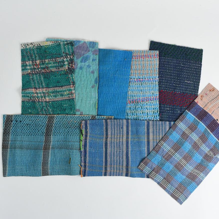 Kantha Tiny Stitch Fabric Bundle - Blue