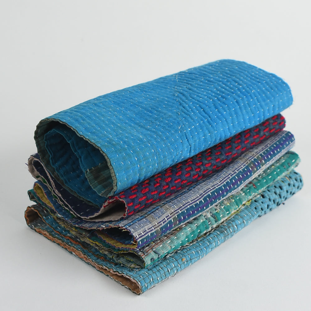 Kantha Tiny Stitch Fabric Bundle - Blue