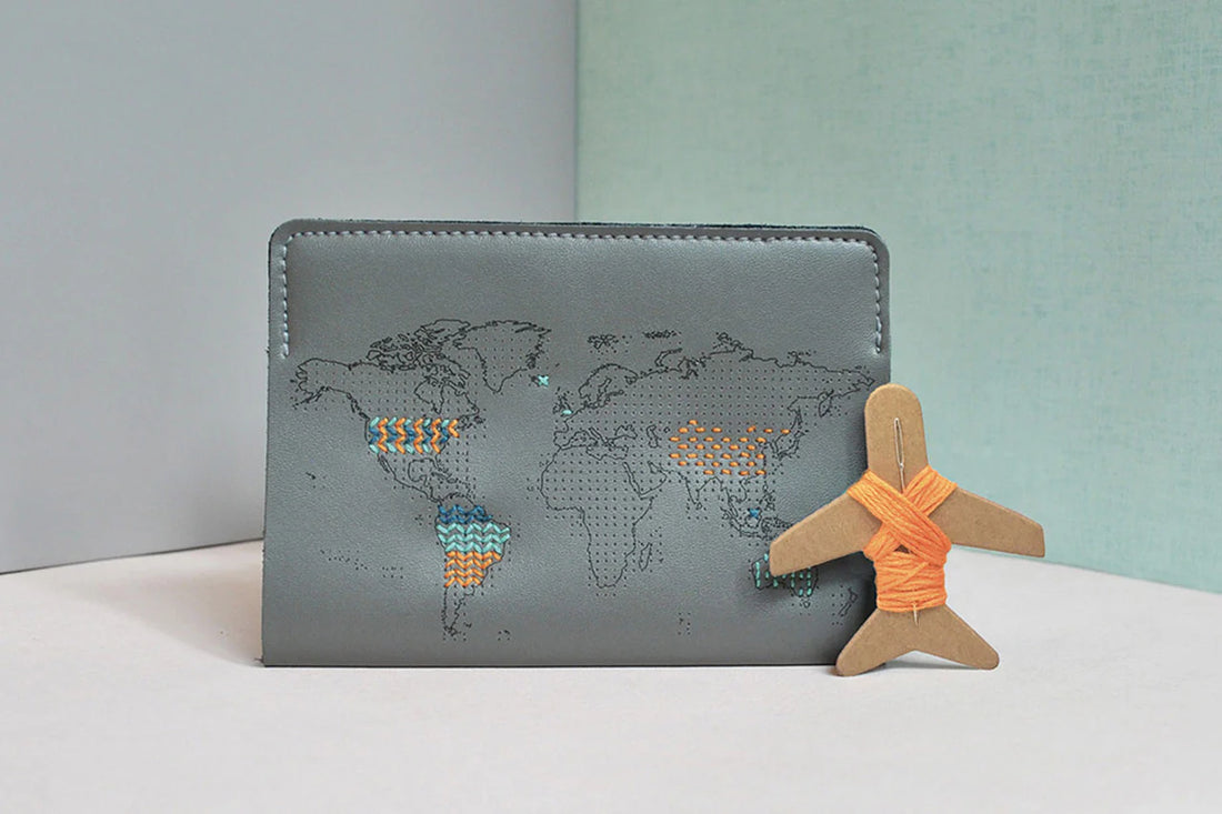 Stitch Where You've Been Passport Cover DIY Kit, Grey