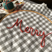 Gingham Embroidery Supply Kit - Gray & red