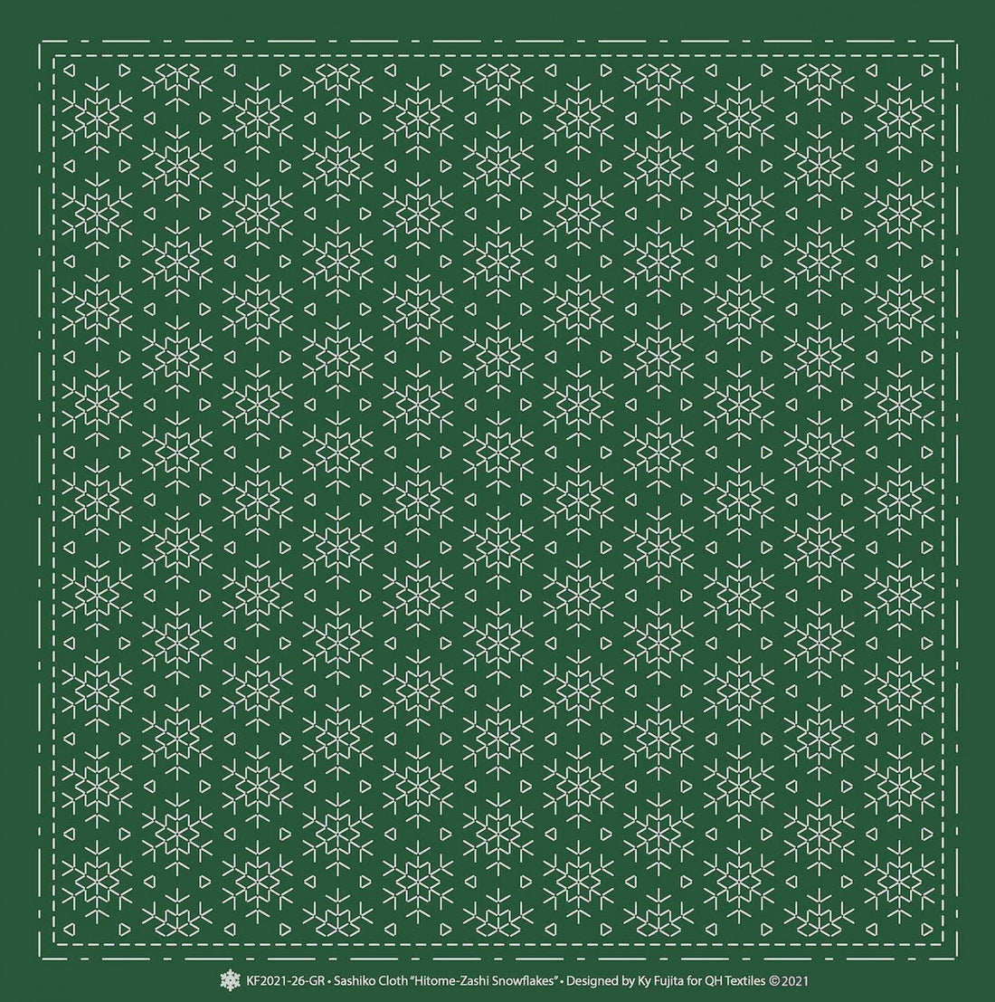 Snowflake Hitome-Zashi Sashiko Cloth, Pine green