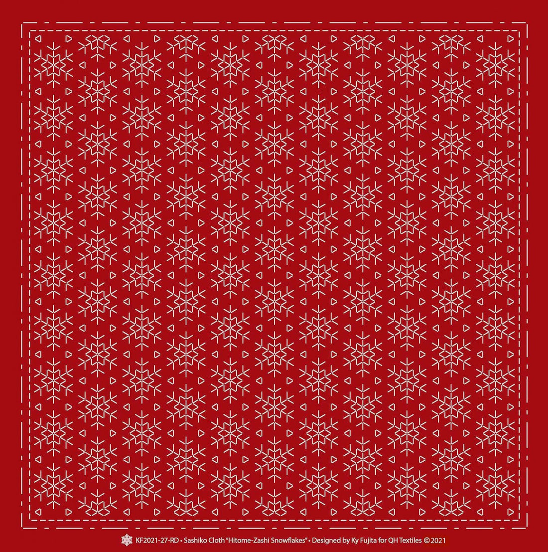 Snowflake Hitome-Zashi Sashiko Cloth, Red