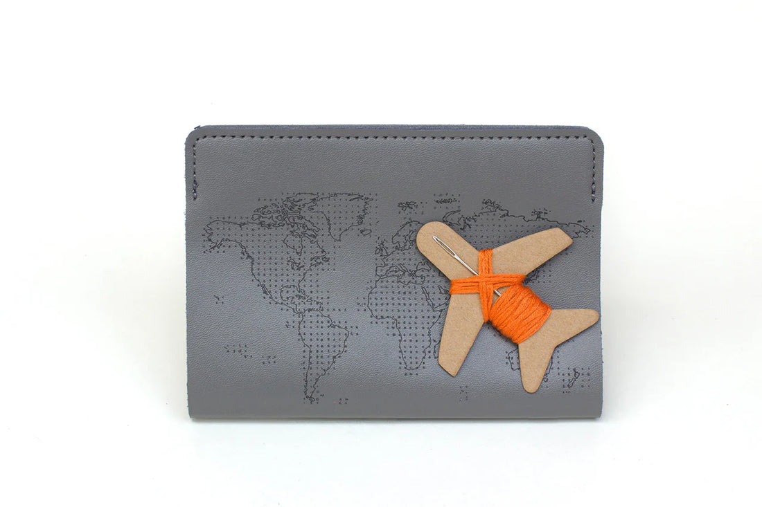 Stitch Where You've Been Passport Cover DIY Kit, Grey