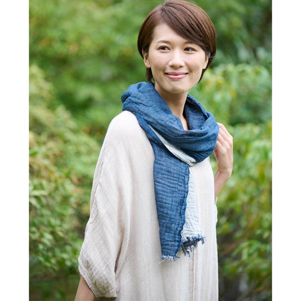 Reversible Gauze Scarf - Navy blue/Silver gray