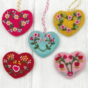 Needle Felting Kit, Heart Decorations