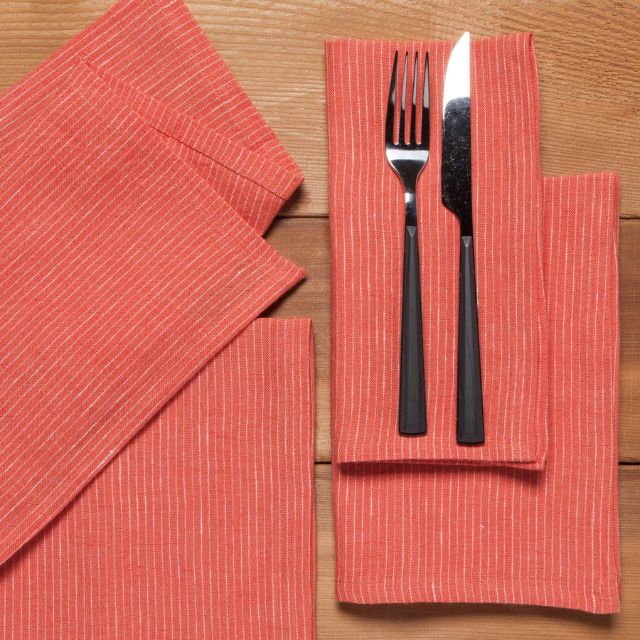 Clay Pinstripe Linen Napkins Set of 4