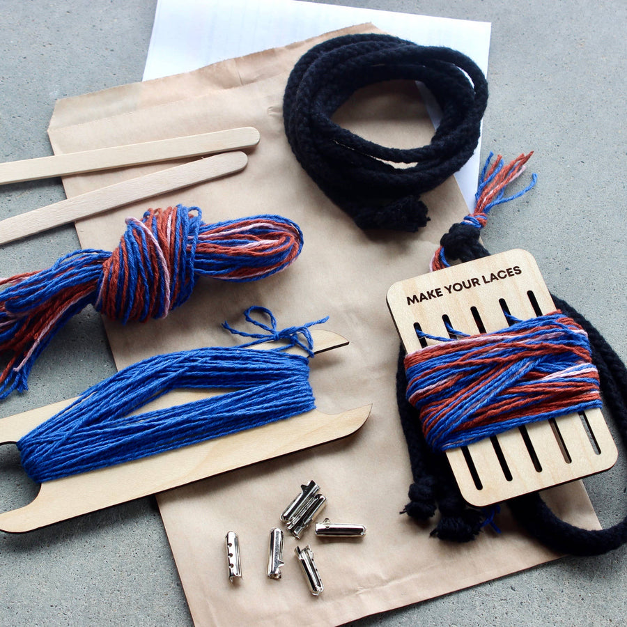 Ladder Shoelace Weaving Kit, Blue & Orange