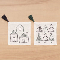 Sashiko Coaster Kit - Houses & Trees