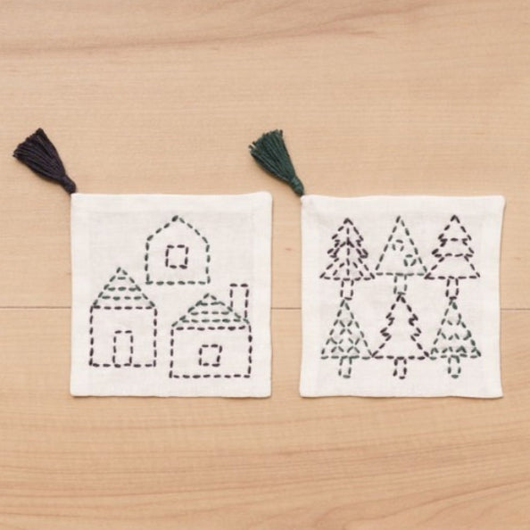 Sashiko Coaster Kit - Houses & Trees