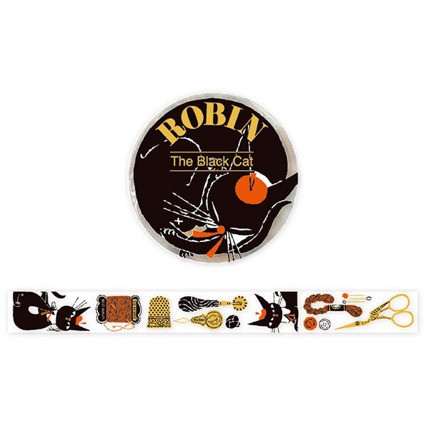 Robin the Black Cat Sewing Washi Tape - 20mm