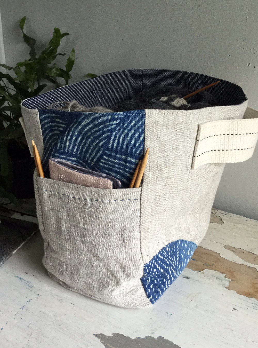 Fabric Pack for Side Handle Gusset Tote, Blue & natural