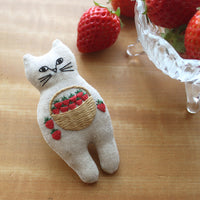 Cat Stuffie Embroidery Kit - Strawberry Basket