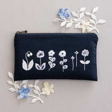 12 Flowers Zip Pouch Embroidery Kit, 4x8"