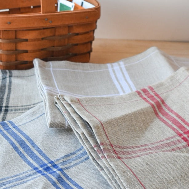 Checked Tea Towel - Hand-painted Linen Tea Towel